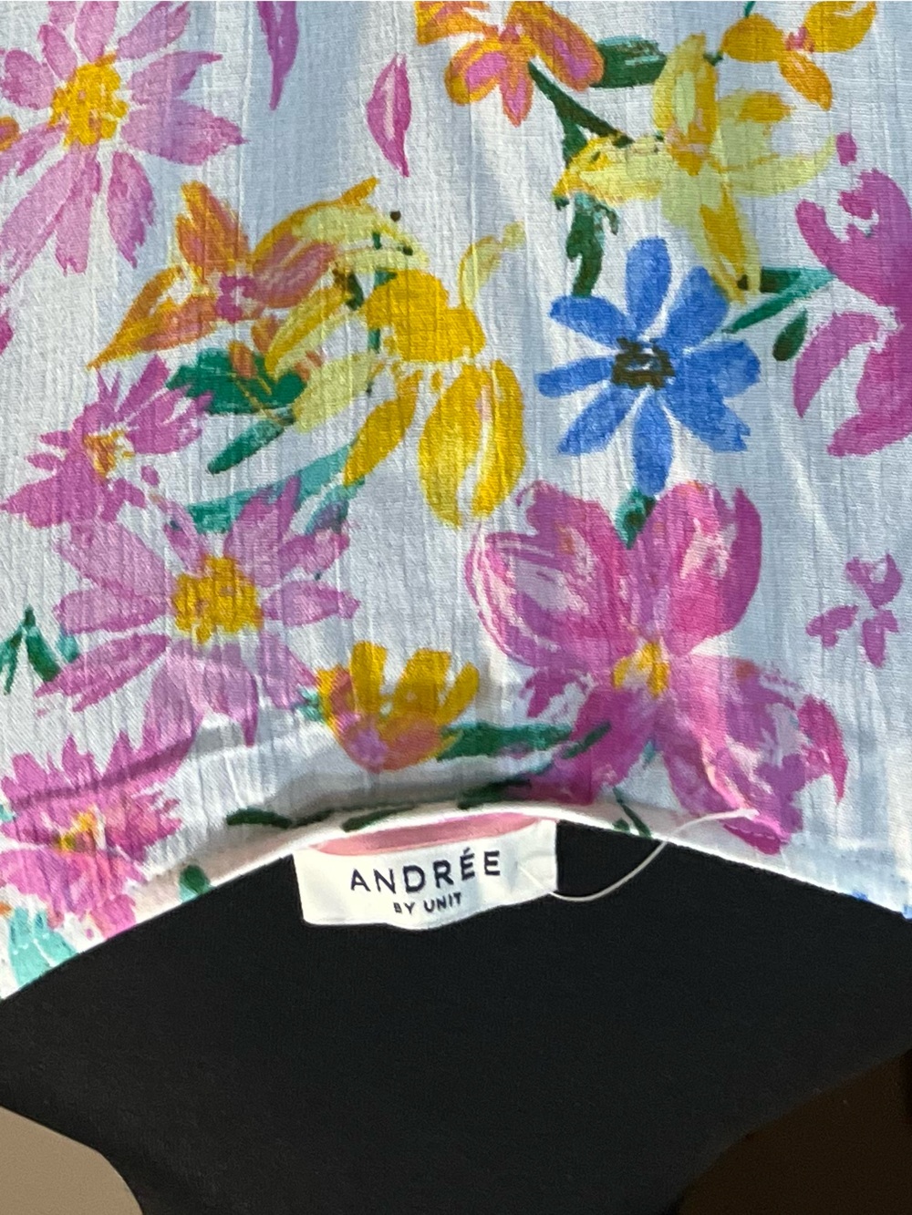Floral Summer Blouse- White with Pink, Blue & Yellow Flowers - Picture 4 of 6